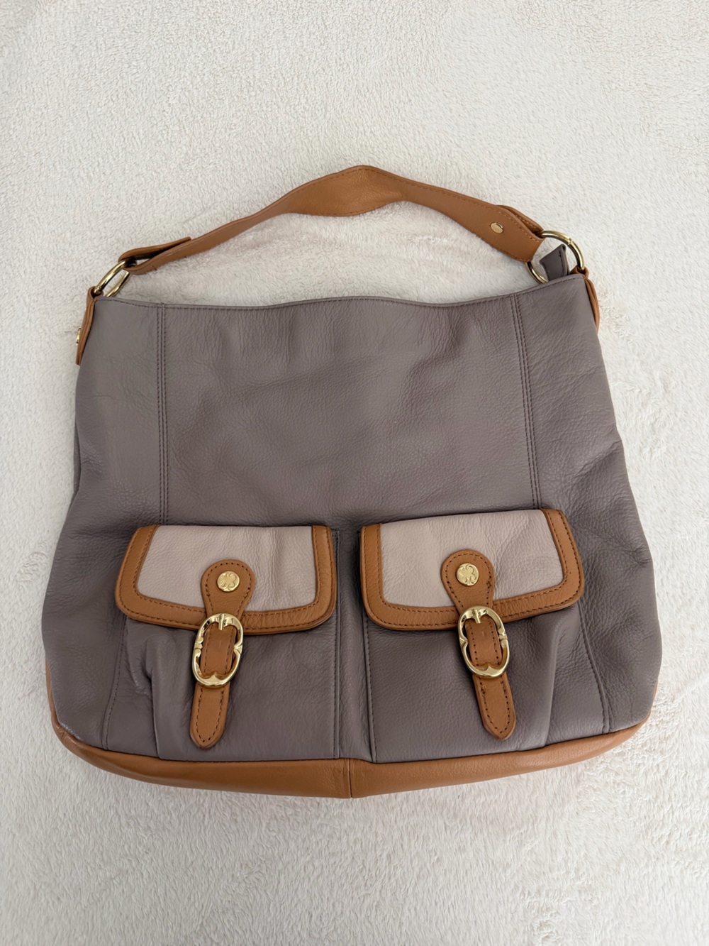Excellent condition Emma Fox Gray/Beige Large Shoulder Leather Handbag
